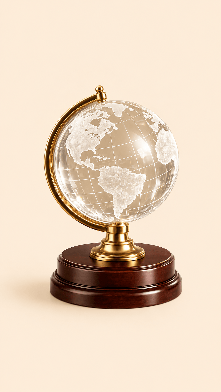 Crystal globe on cream silk — Sentenor Bank's international reach