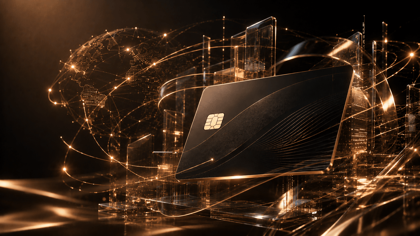 Sentenor premium card over a glowing global payments network